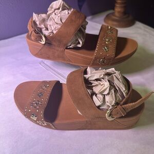 Fitflop Tan Suede Embellished Sandals